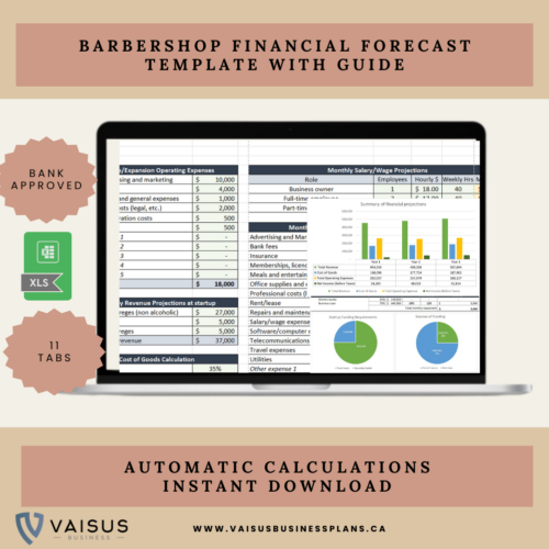Barbershop Excel Financial Forecast Template: Financial Projections Calculation | Barbershop Bookkeeping Template |  Profit Analysis